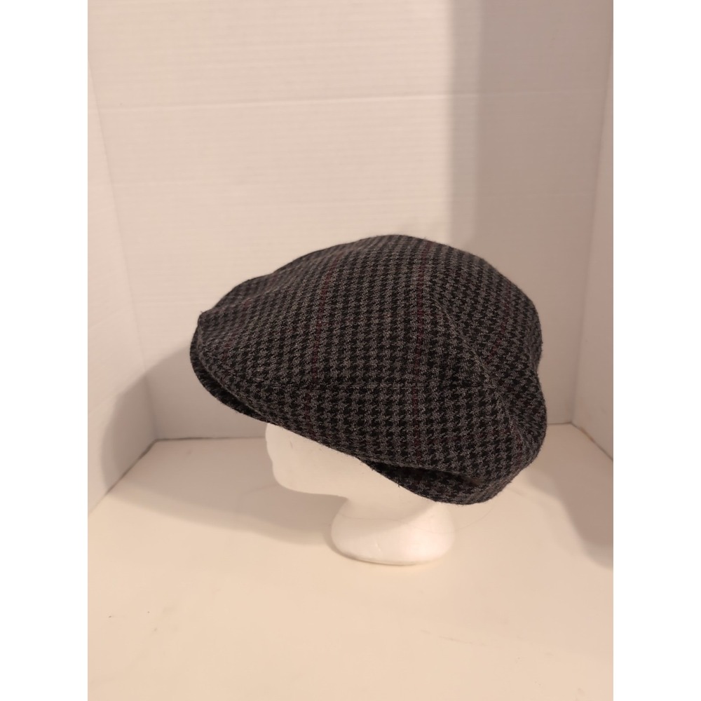 Vtg. Wool Black Gray Red Houndstooth Newsboy Cabbie Cap XL Gatsby Dapper Driving - Picture 3 of 6